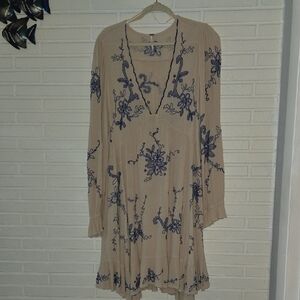 Free PEOPLE  Dress with Blue Floral Embroidery